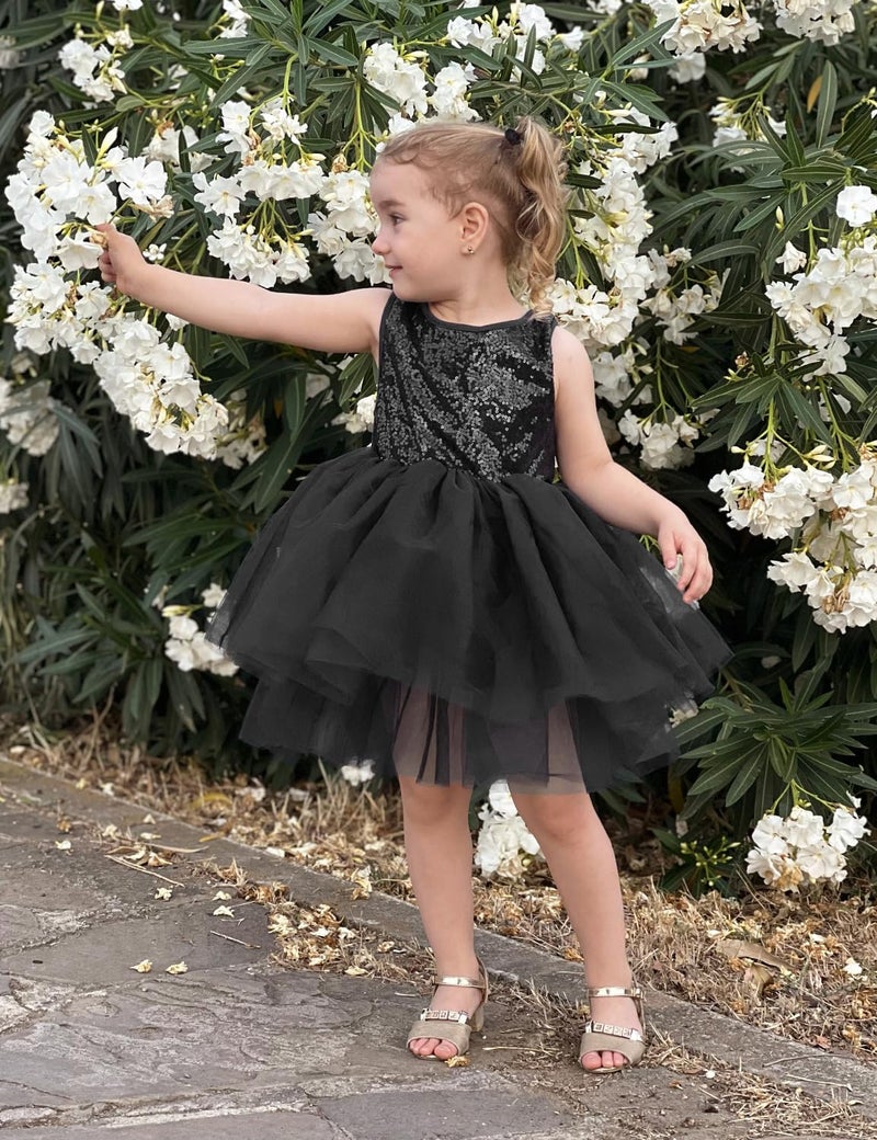 AGQT Toddler Girls Birthday Tutu Dress Sequin Tulle Soft Lined Formal Princess Dresses for Party Wedding Black 3-4 Years - Image 5